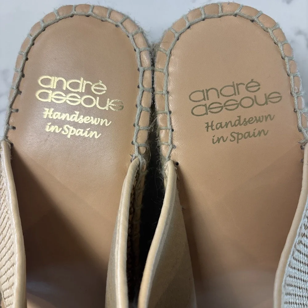 Andre Assous Sandals 41 US 10‎  Raffia Leather Thong Espadrille Wedge Spain
